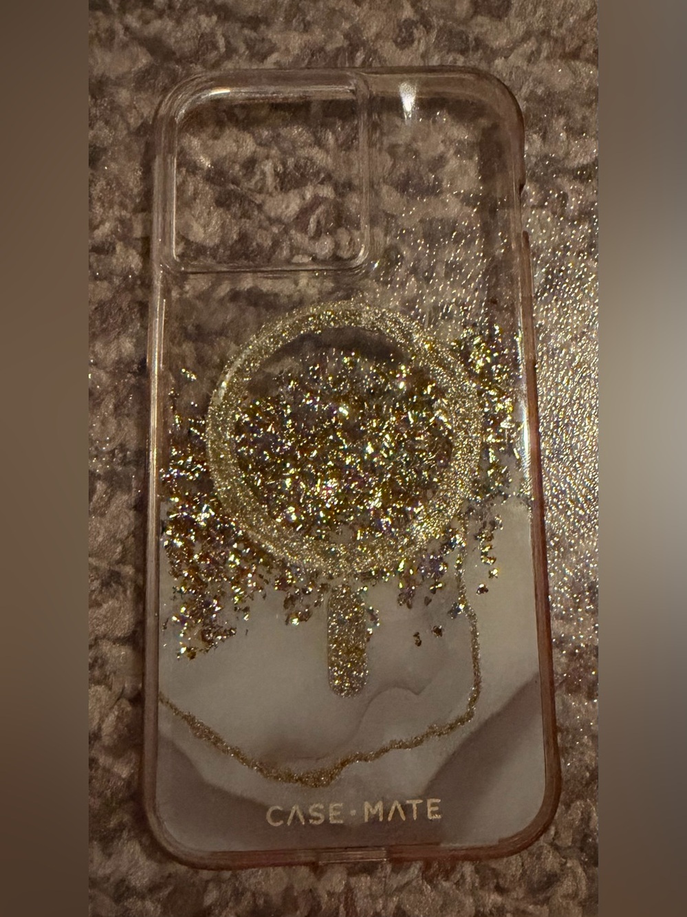 BNWOT Case-Mate Clear iPhone 15 Pro Max Case with Gold Glitter and Marble Accent